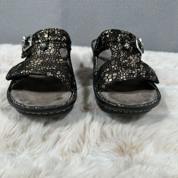 Alegria Sandals Womens 36 US 6/6.5 Peggy Pewter Mosaic Leather Slides Metallic - Picture 3 of 9